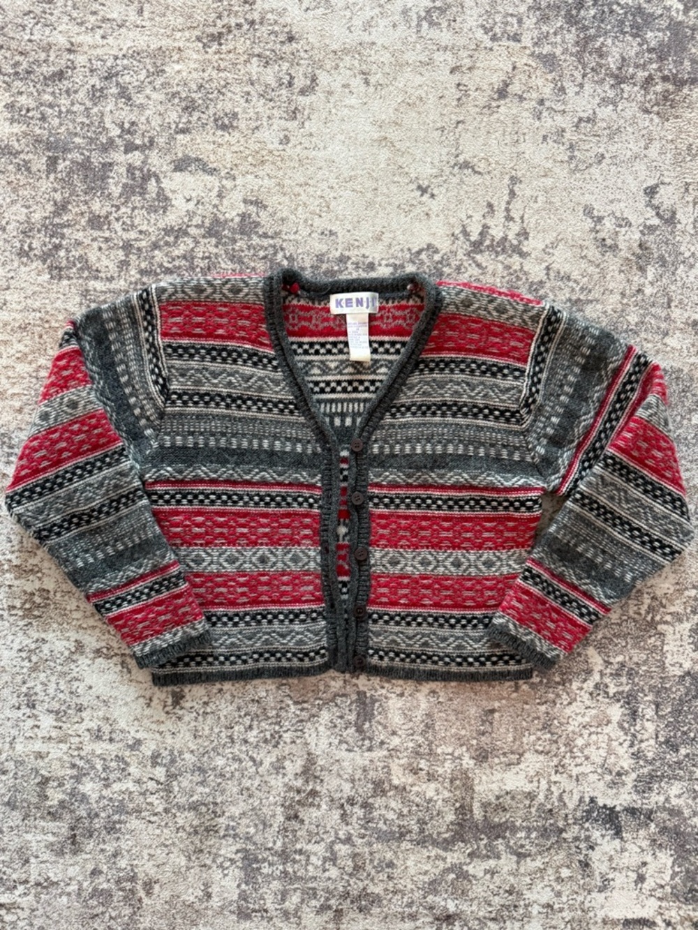 Kenji Knit Cardigan Sweater | Vintage 100% Shetland Wool | Size S | Fair Isle